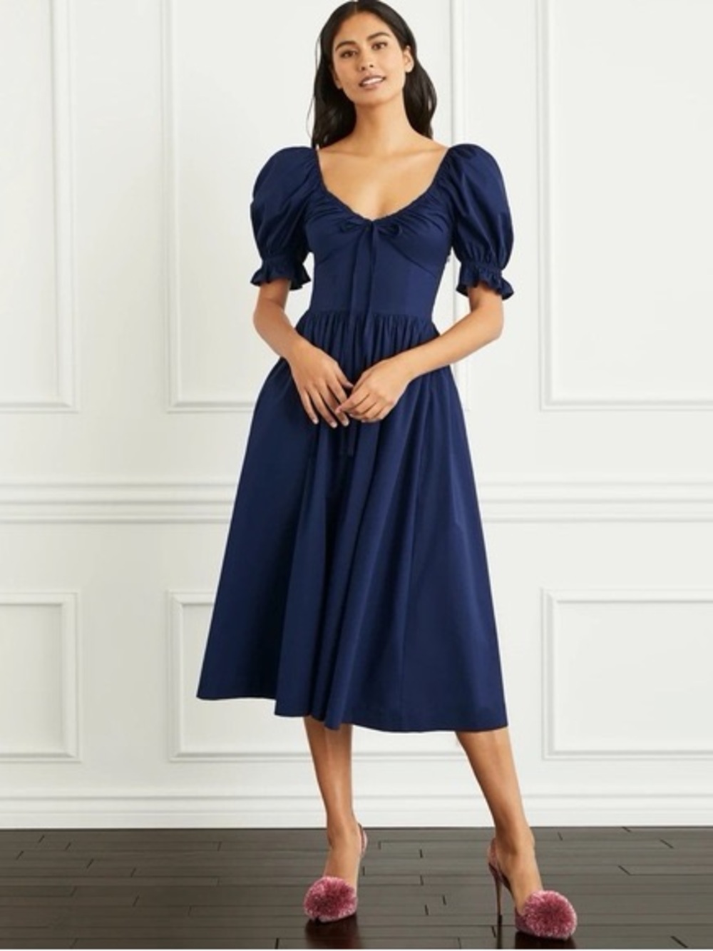 Hill House Ophelia Navy Tie-Front Peasant Dress XS